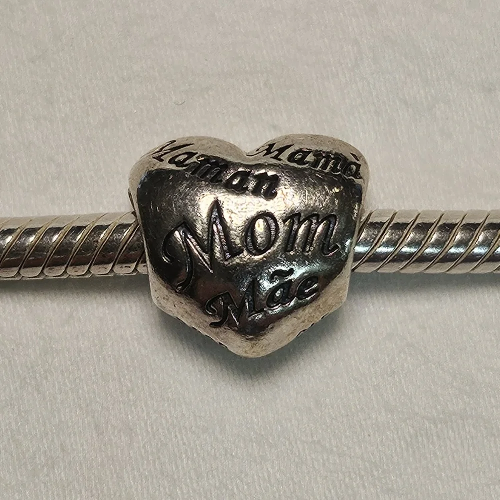 PANDORA A Mother's Heart Charm Sterling Silver 701112 Retired 8 Languages EUC - Picture 3 of 4